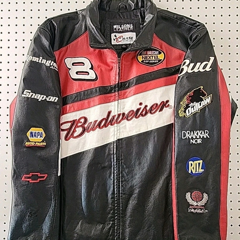 Vtg Dale Earnhardt Jr 8 Budweiser NASCAR Nextel Leather Racing Jacket XL